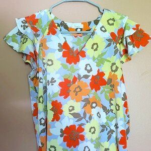 Boutique Women's Small Boho Floral Ruffle-Sleeve Top